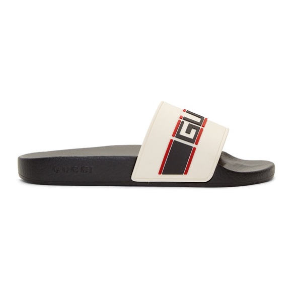 GUCCI WHITE LOGO STRIPED SLIDES - Picture 2 of 2